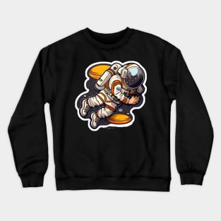 Retro Cartoon Astronaut Sticker Crewneck Sweatshirt